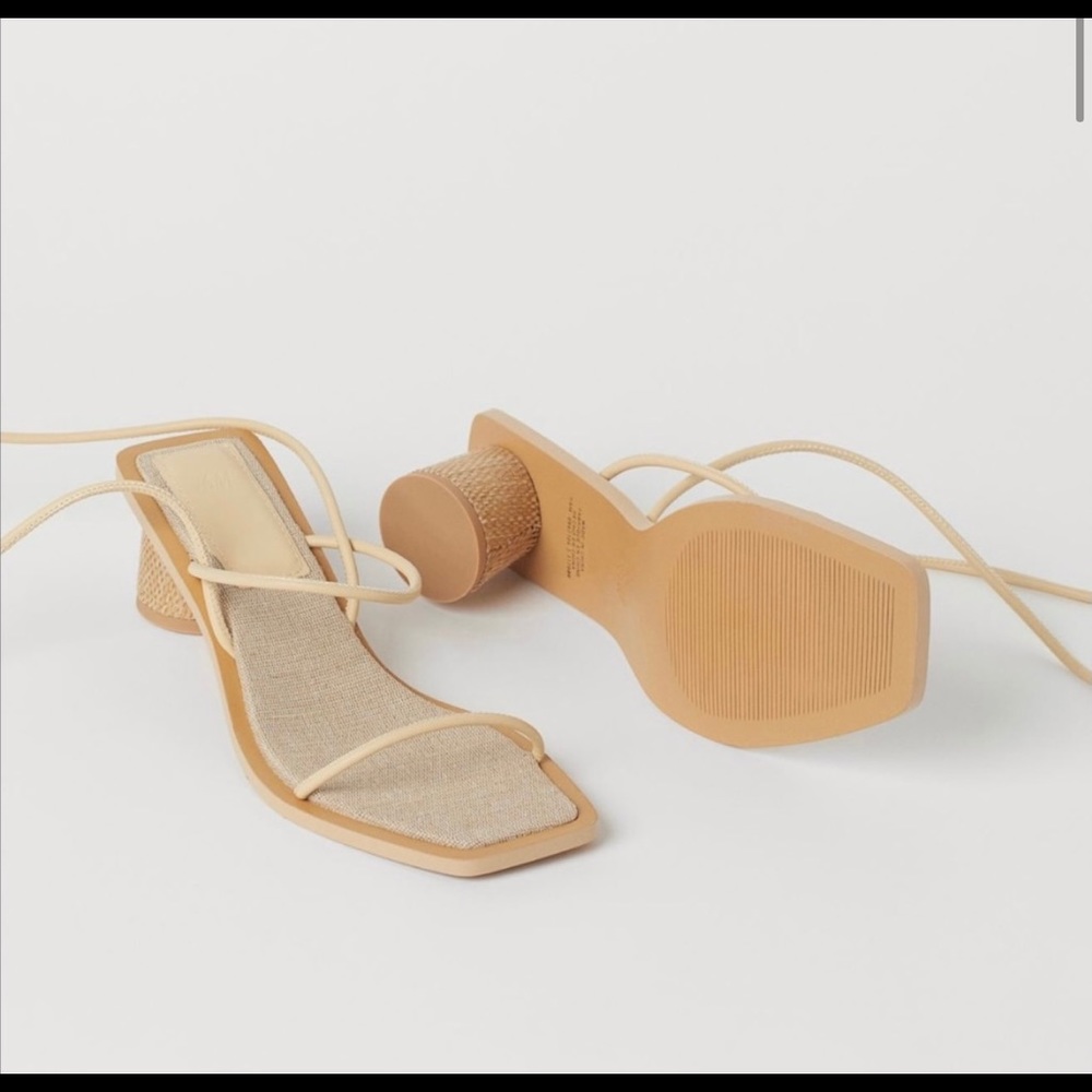 Strap tie tan heels
